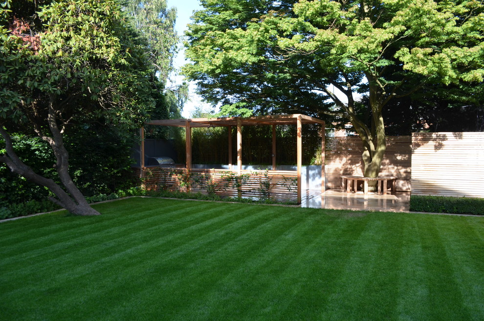 Inspiration for a contemporary back formal garden in London with natural stone paving.