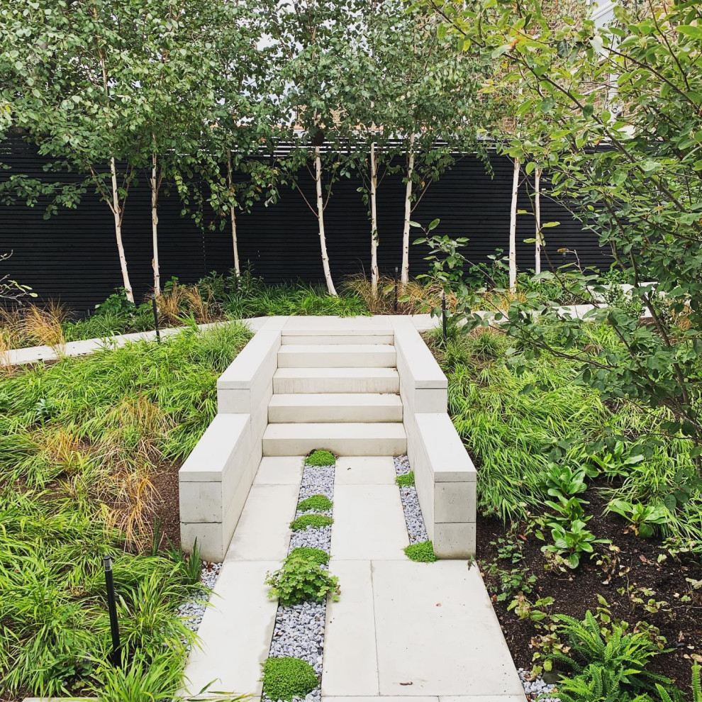 Aménagement d'un petit jardin sur cour contemporain avec des pavés en béton.