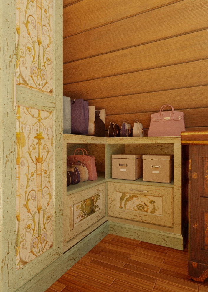 Свежая идея для дизайна: гардеробная комната среднего размера в стиле рустика - отличное фото интерьера