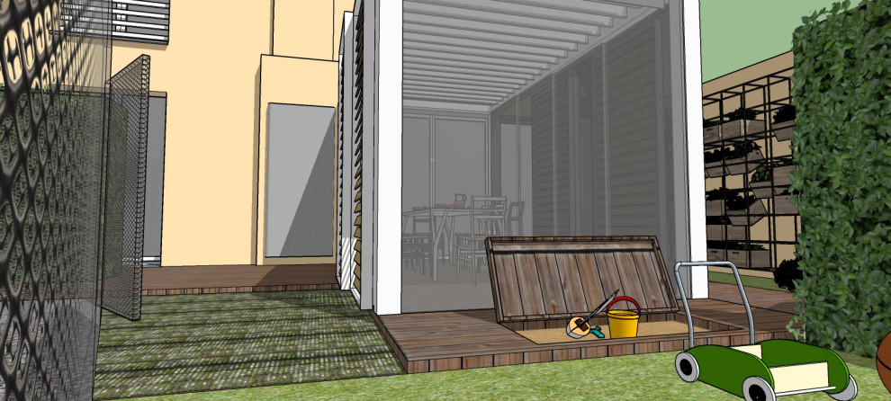 Idee per un giardino contemporaneo esposto in pieno sole di medie dimensioni e davanti casa con pedane
