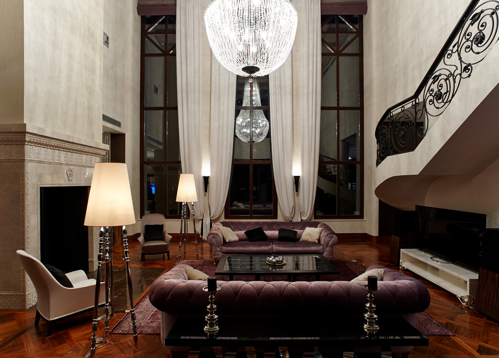 Diseño de salón para visitas tipo loft clásico grande sin televisor con paredes beige