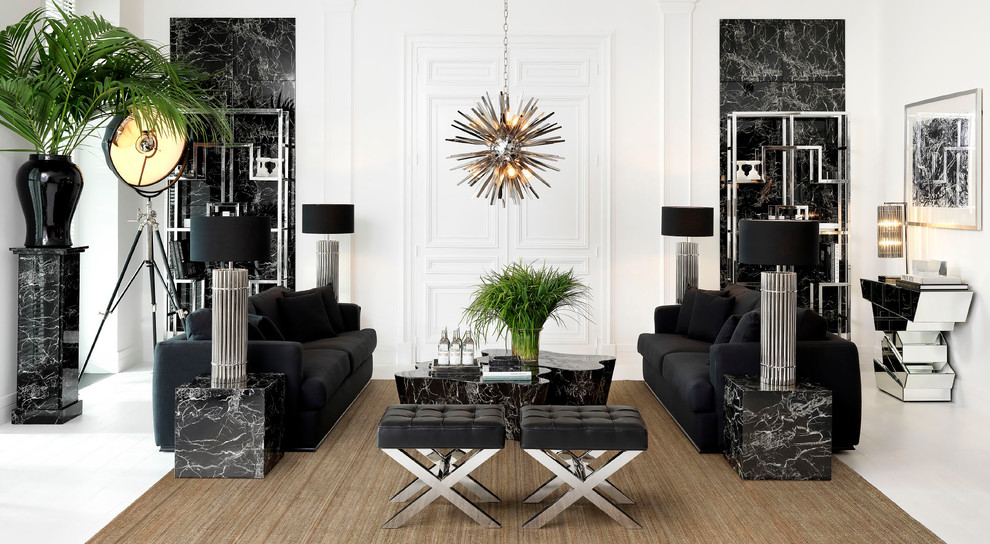 Inspiration for a large contemporary formal enclosed living room in Moscow with white walls, no fireplace and no tv.