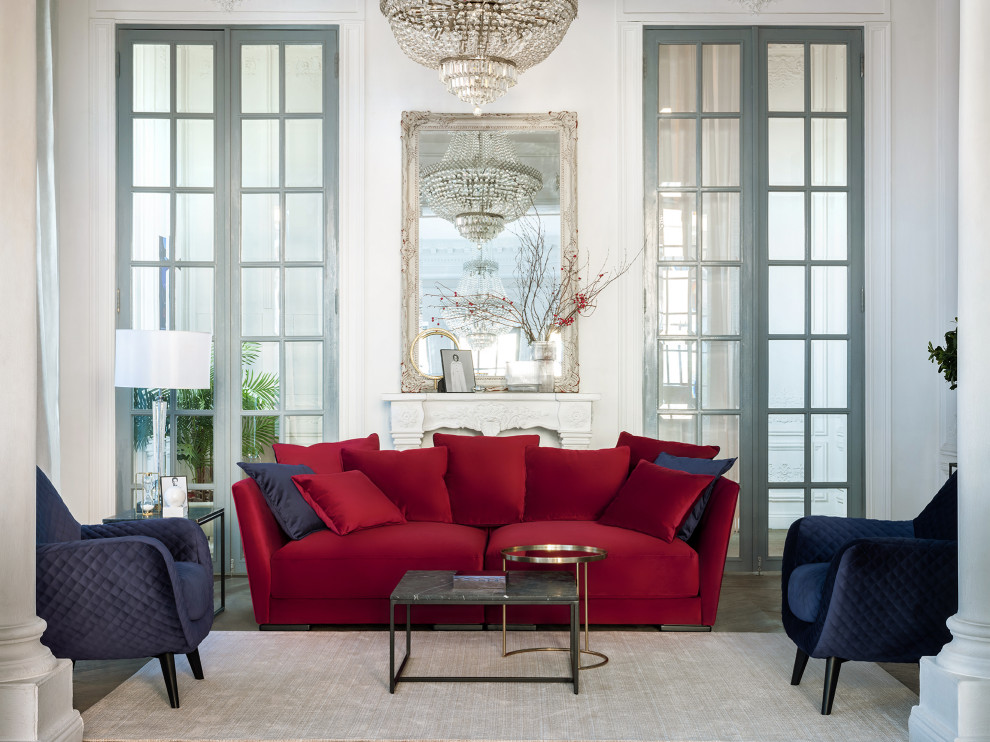 Стильный дизайн: гостиная комната среднего размера в классическом стиле - последний тренд
