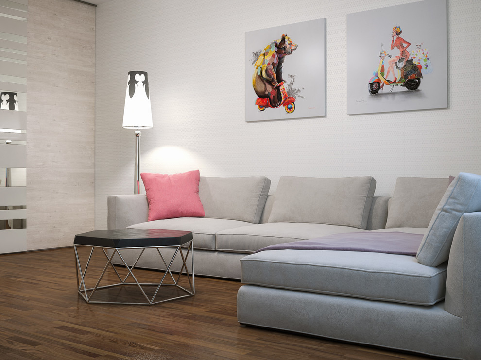 Idéer för ett litet eklektiskt separat vardagsrum, med en väggmonterad TV, ett finrum och beige väggar