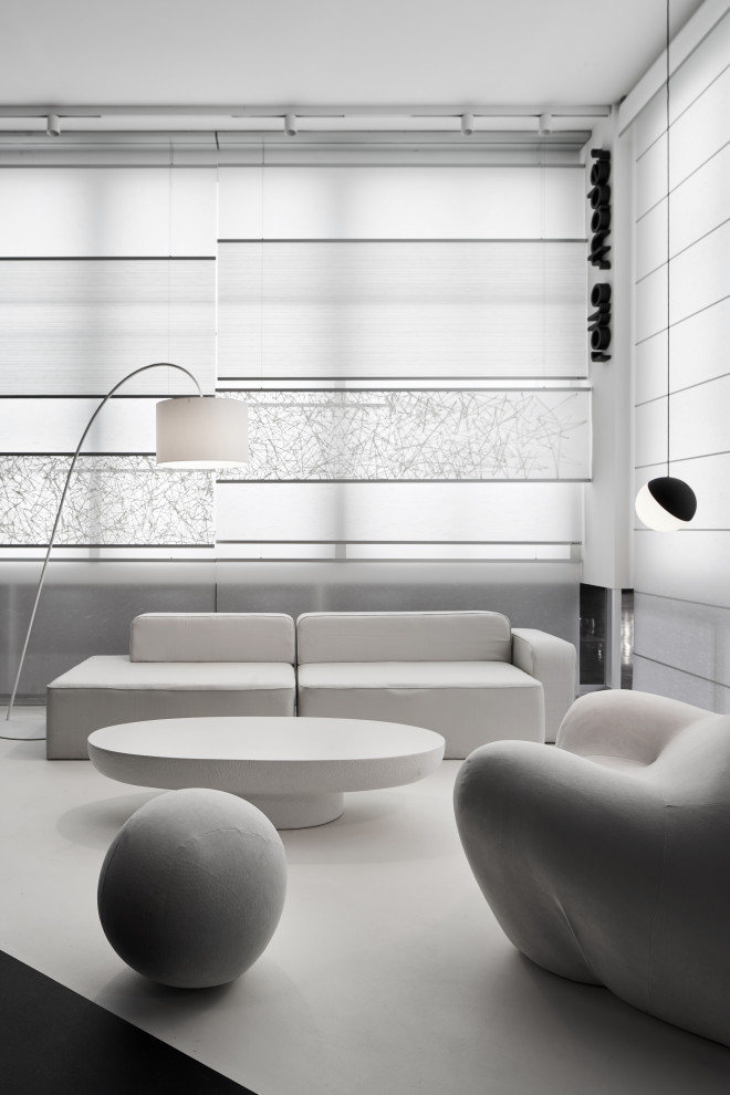 This is an example of a contemporary living room in Moscow with white walls.