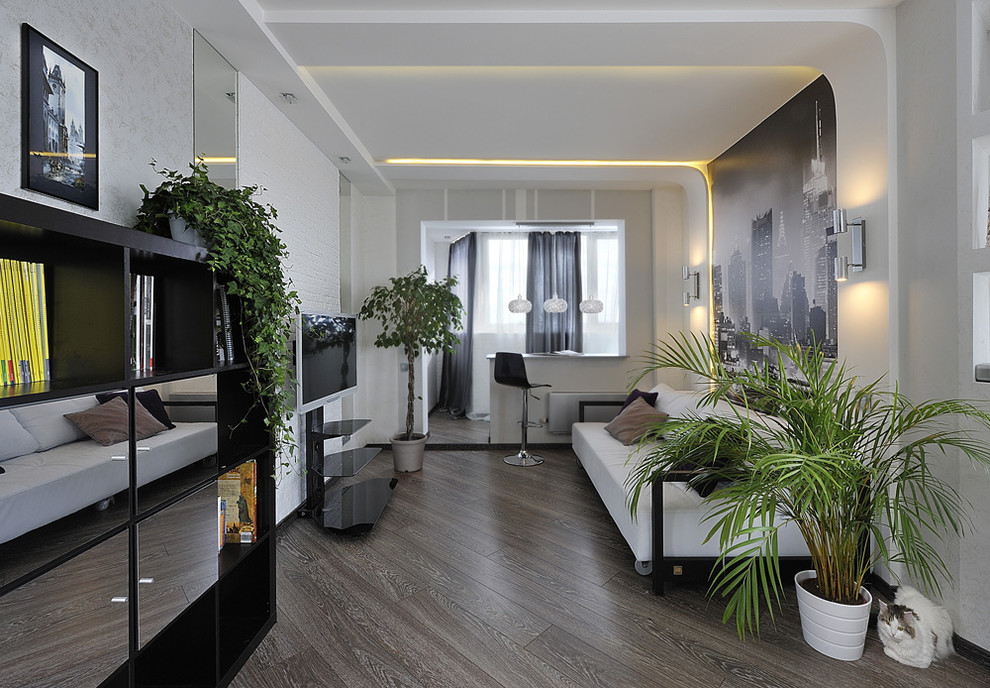 Стильный дизайн: маленькая объединенная гостиная комната в современном стиле для на участке и в саду - последний тренд