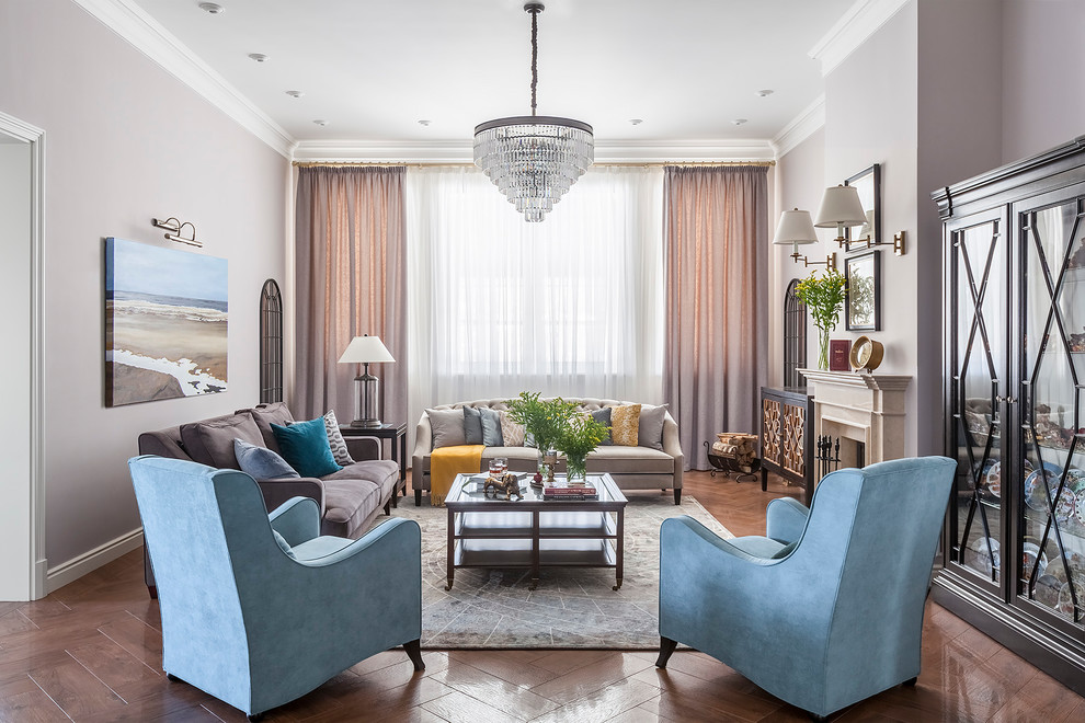 Idee per un soggiorno tradizionale con sala formale e pavimento marrone