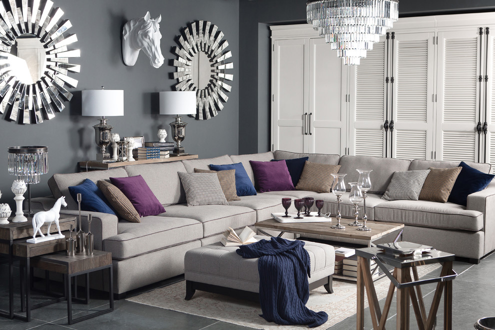 Inspiration for a contemporary formal living room in Moscow with grey walls.