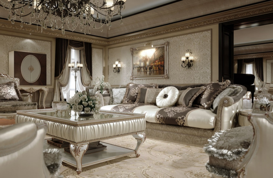 Esempio di un grande soggiorno tradizionale aperto con sala formale, pareti beige, pavimento in legno massello medio e pavimento marrone