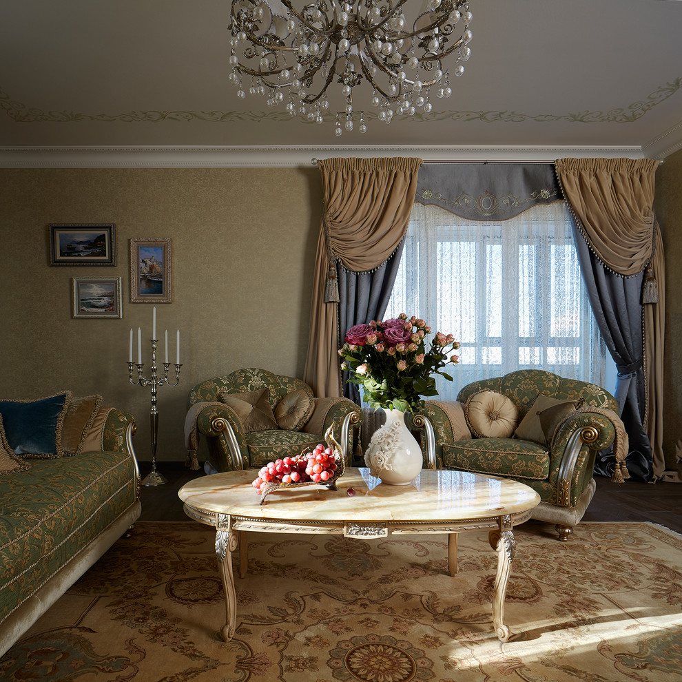 This is an example of a medium sized classic formal living room in Yekaterinburg with carpet.
