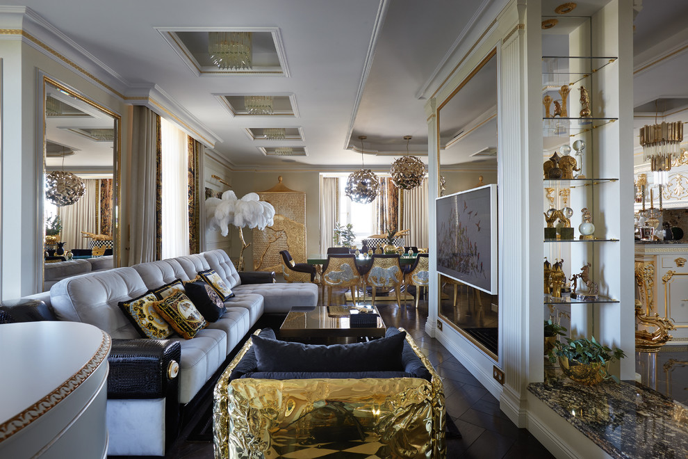 Example of a transitional living room design in Moscow
