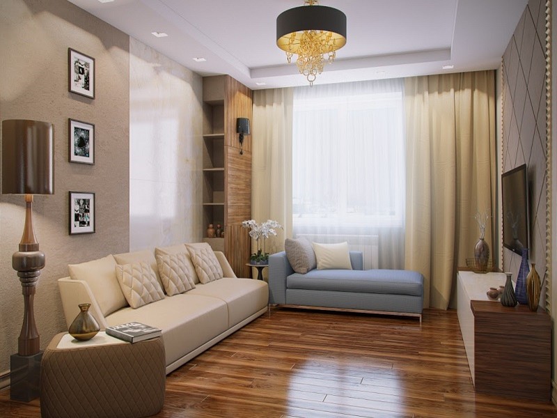 На фото: изолированная гостиная комната среднего размера в современном стиле с бежевыми стенами, паркетным полом среднего тона и телевизором на стене без камина с
