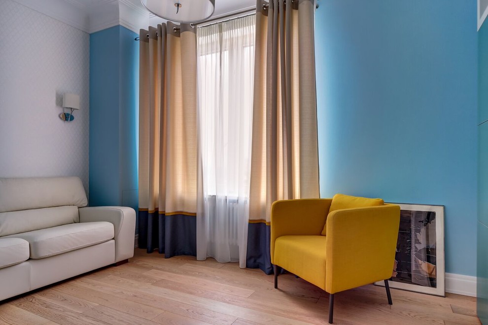 Foto di un soggiorno classico di medie dimensioni con pareti blu