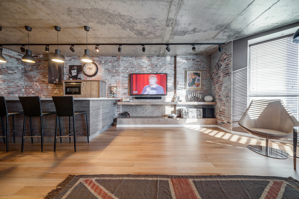 Inspiration for an industrial living room remodel in Yekaterinburg