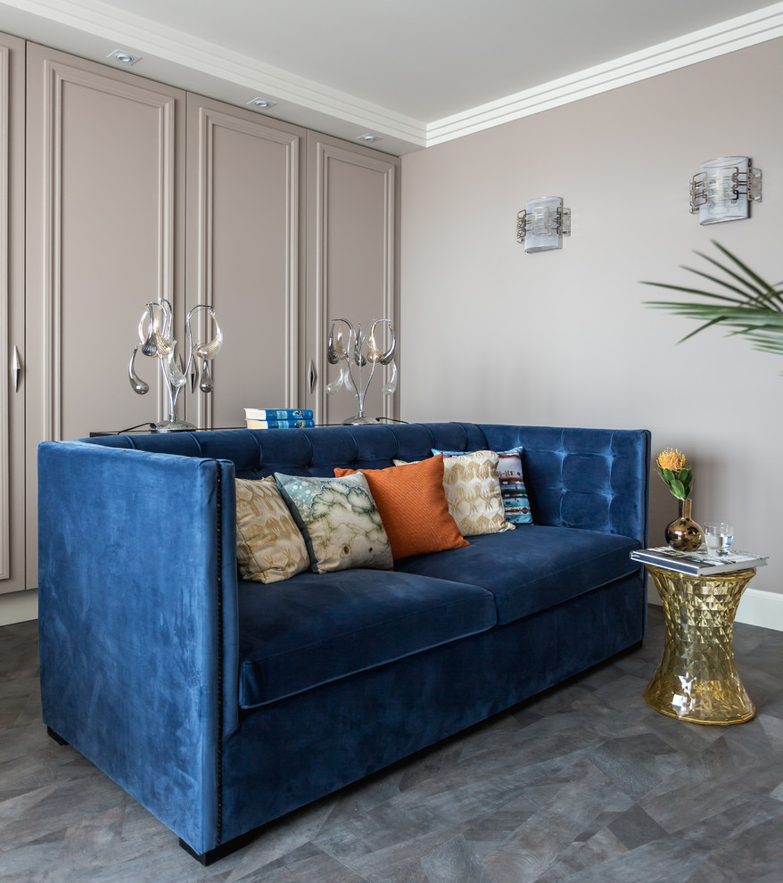 Foto di un soggiorno minimal di medie dimensioni con pareti grigie e pavimento grigio