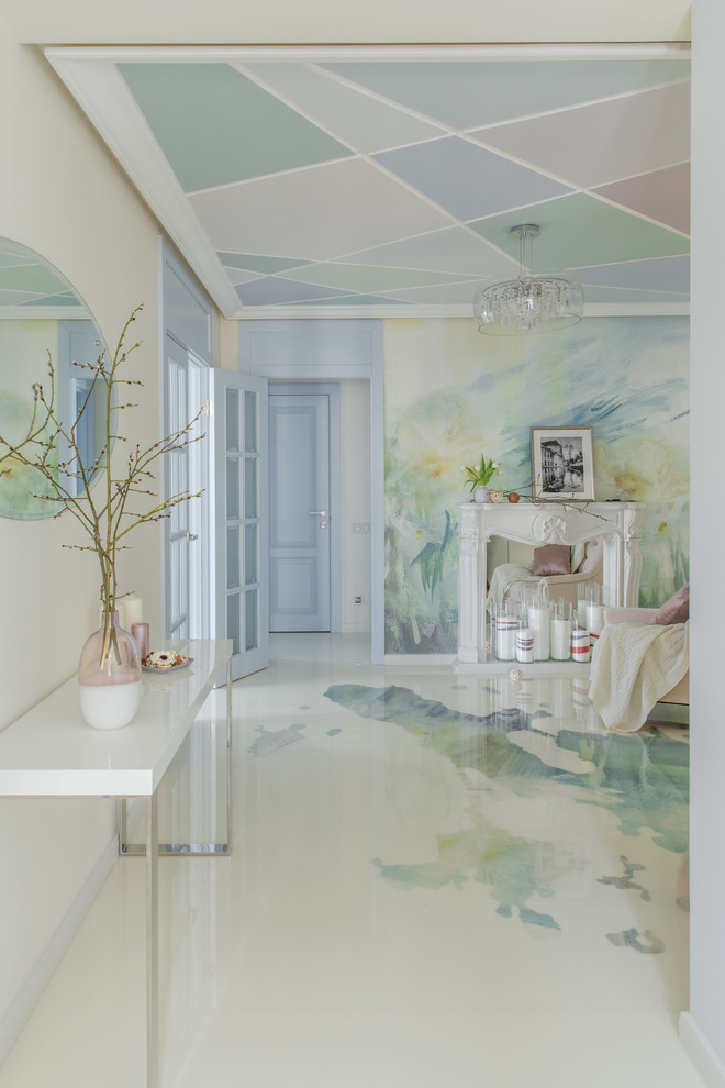 Источник вдохновения для домашнего уюта: гостиная комната в современном стиле с разноцветными стенами и разноцветным полом