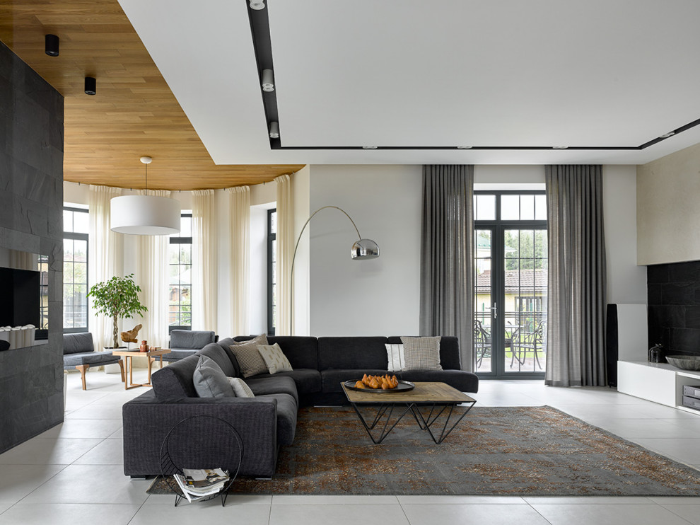 Стильный дизайн: большая гостиная комната в современном стиле - последний тренд
