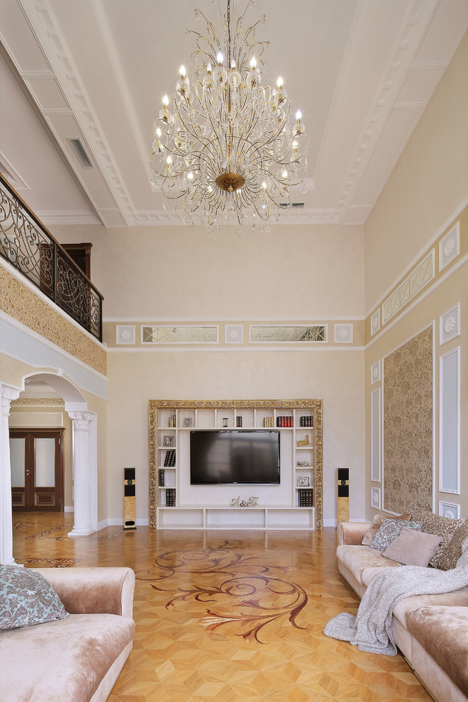 Идея дизайна: гостиная комната среднего размера в классическом стиле