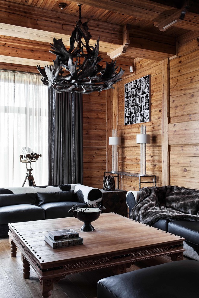 Living room - rustic living room idea in Moscow
