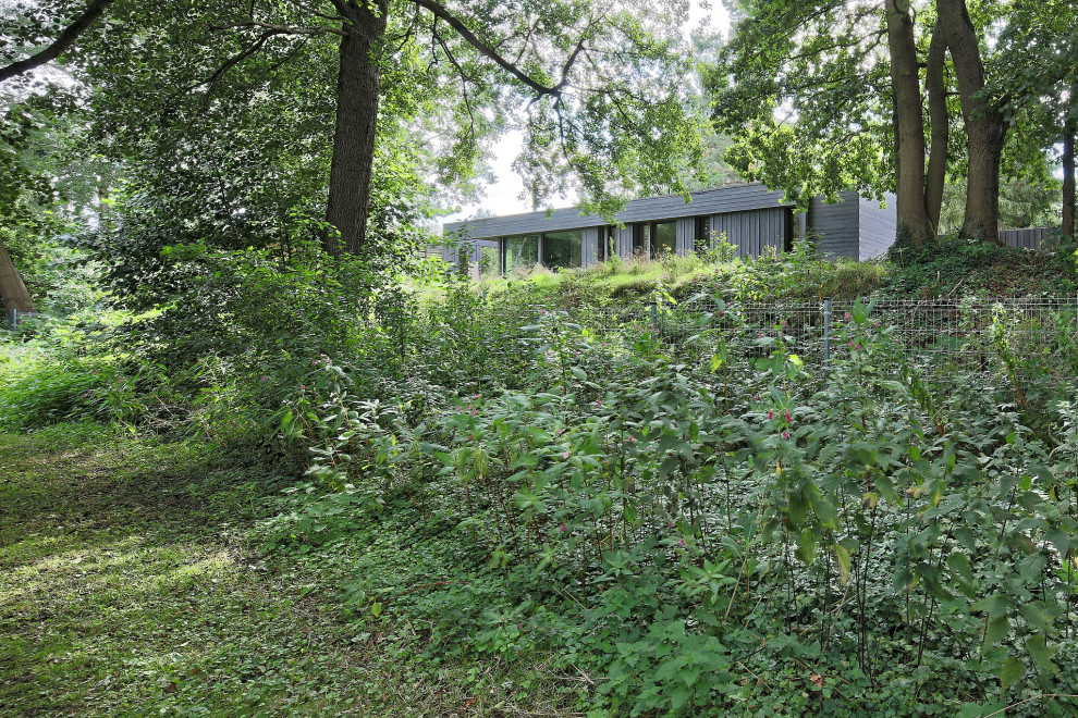 Mittelgroßes, Einstöckiges Modernes Haus mit grauer Fassadenfarbe und Flachdach in Hannover