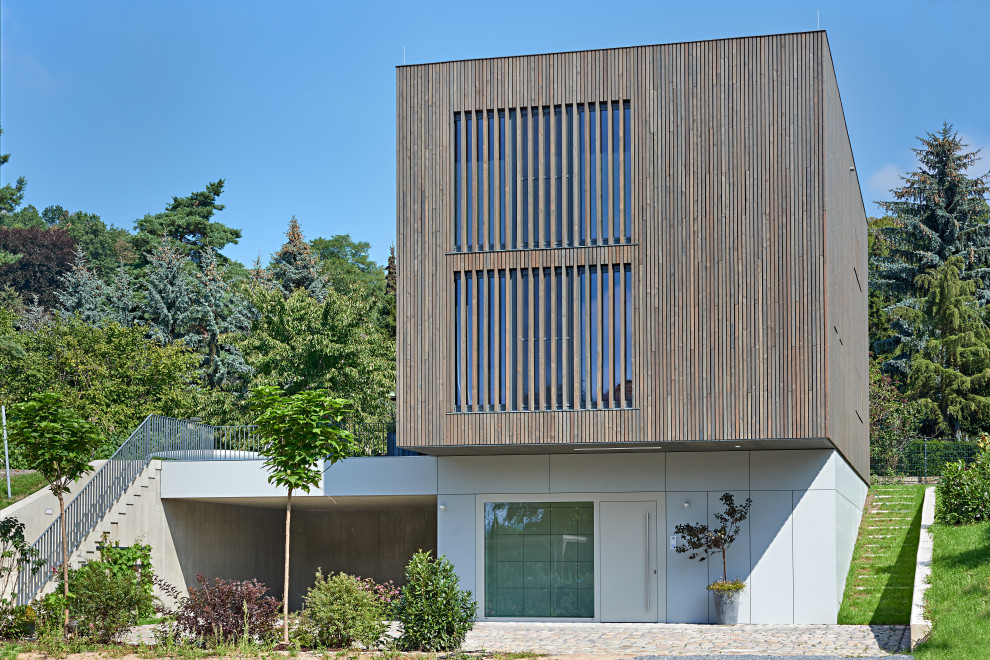 Exemple d'une façade de maison tendance.