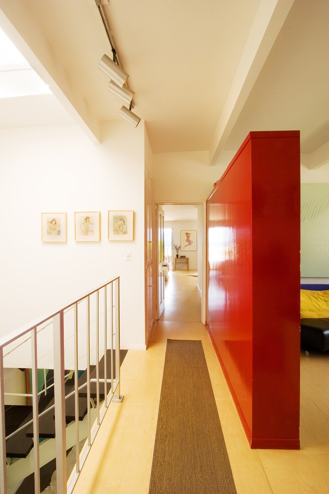Example of a trendy hallway design in San Francisco with white walls