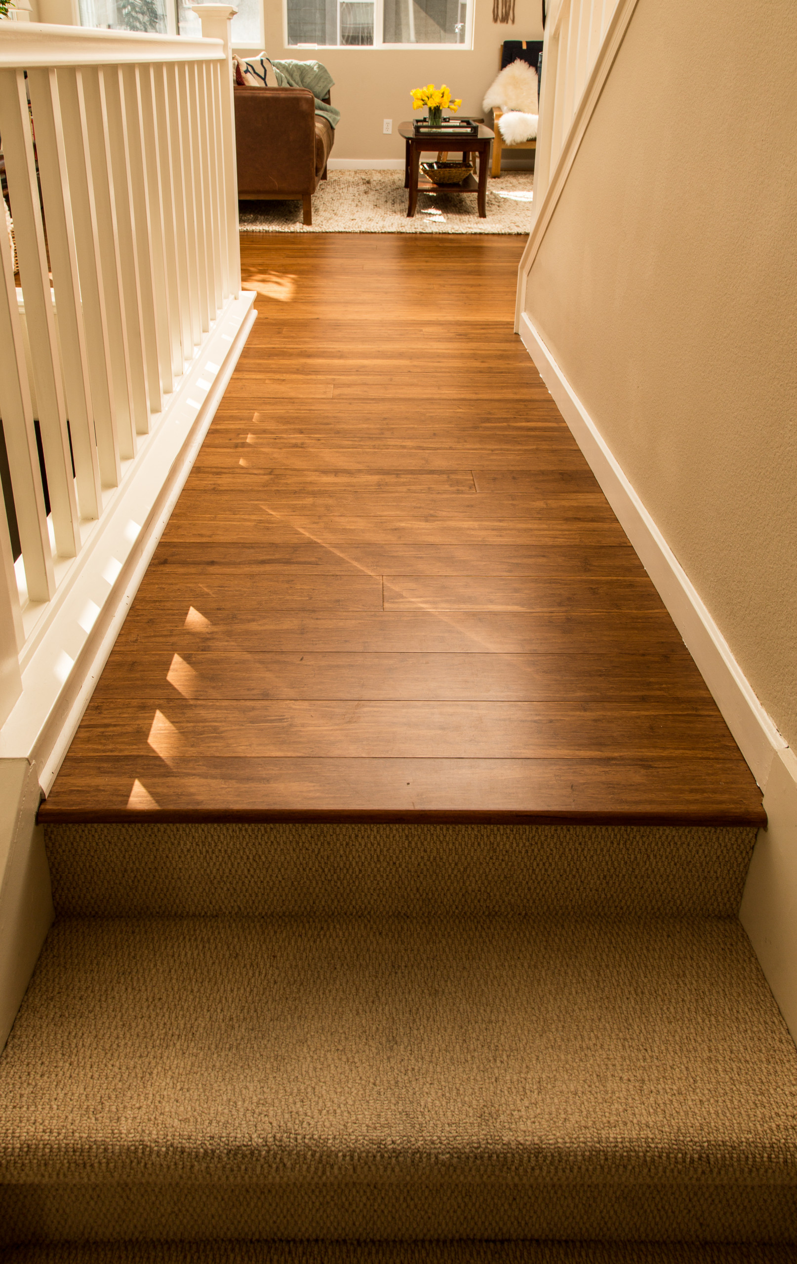 Bamboo Flooring Carpeted Stairs San, Hardwood Floors With Carpeted Stairs