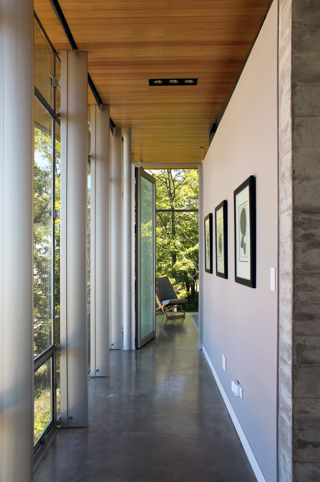Imagen de recibidores y pasillos minimalistas con suelo de cemento