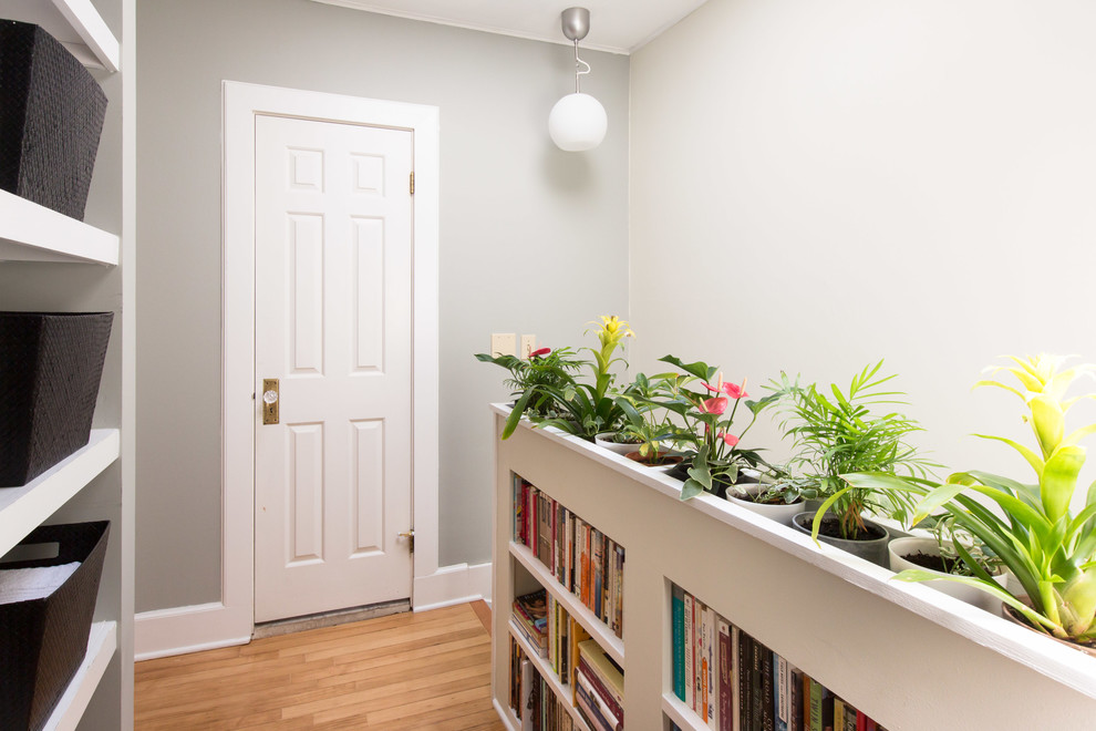 Example of a small classic hallway design in Boston with gray walls