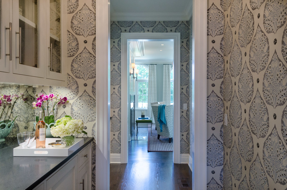 Inspiration for a transitional dark wood floor hallway remodel in New York