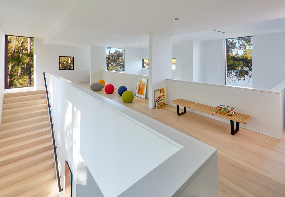 Источник вдохновения для домашнего уюта: коридор в современном стиле с белыми стенами и светлым паркетным полом