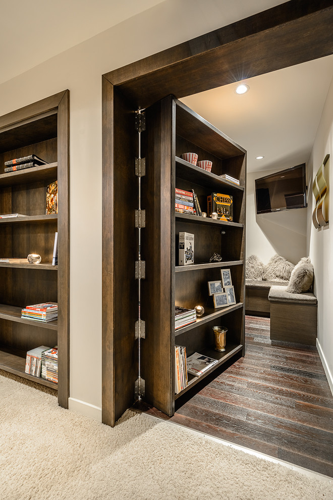 Hallway - contemporary carpeted hallway idea in Vancouver with white walls