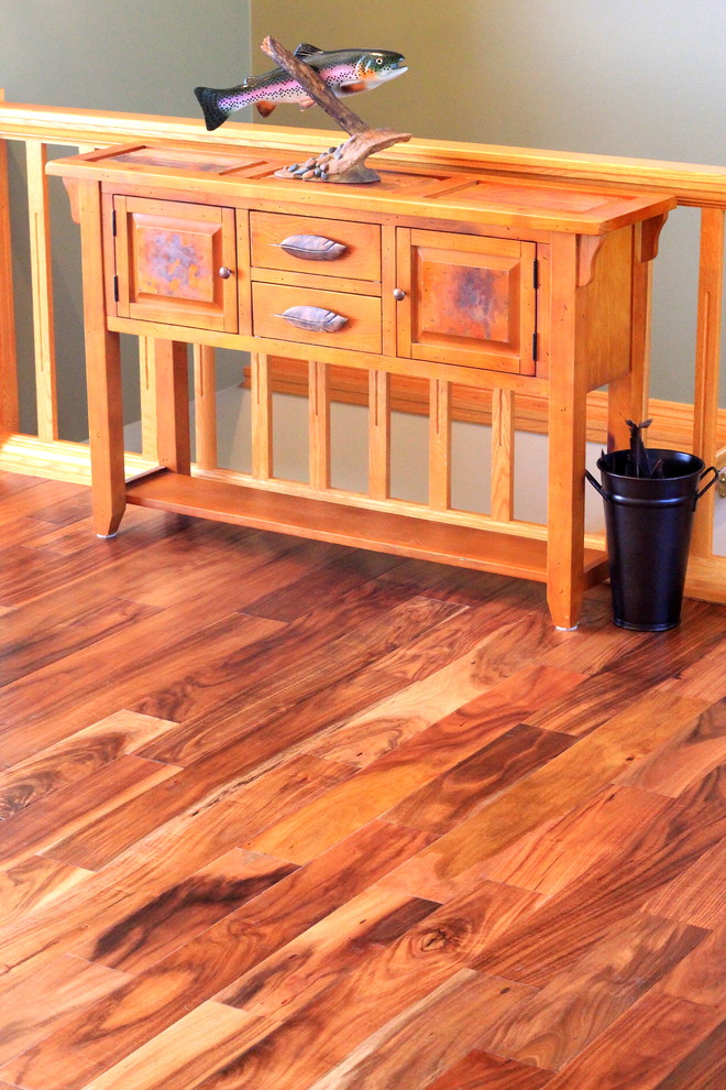 Mid-sized mountain style medium tone wood floor and brown floor hallway photo in Other