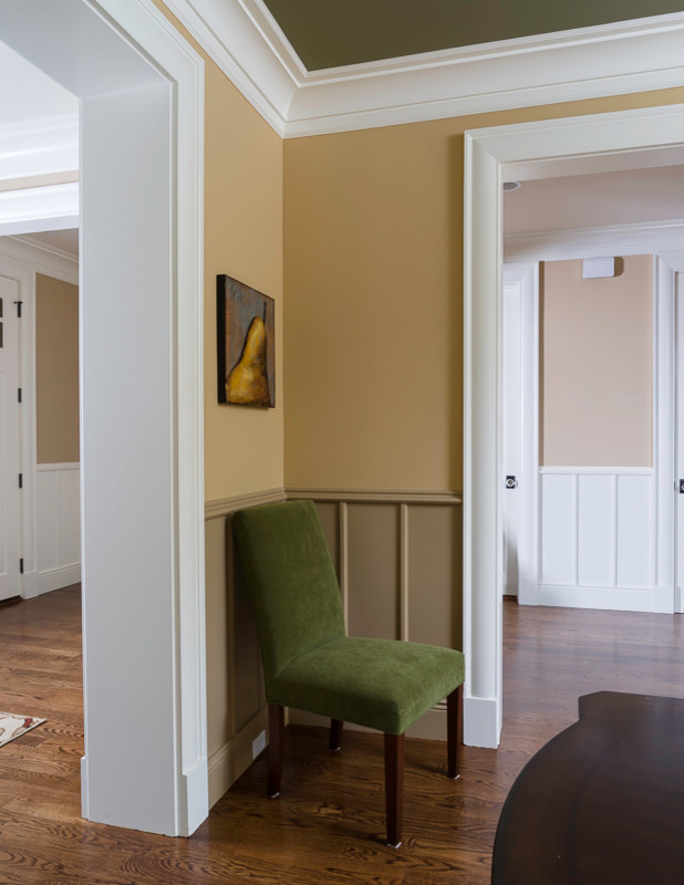 Dining Room wainscot, casings, crown, paint colors Traditional Hall