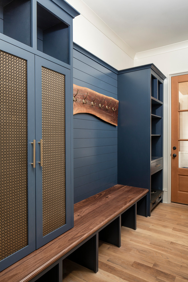 Hallway - mid-sized transitional medium tone wood floor hallway idea in Charlotte