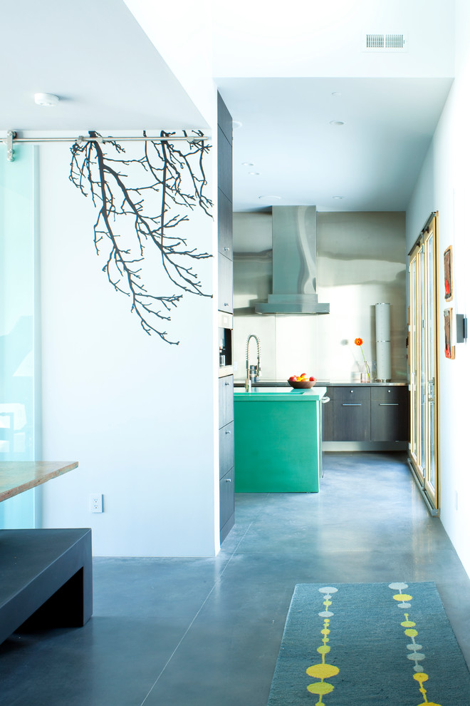 Источник вдохновения для домашнего уюта: коридор в современном стиле с белыми стенами и синим полом