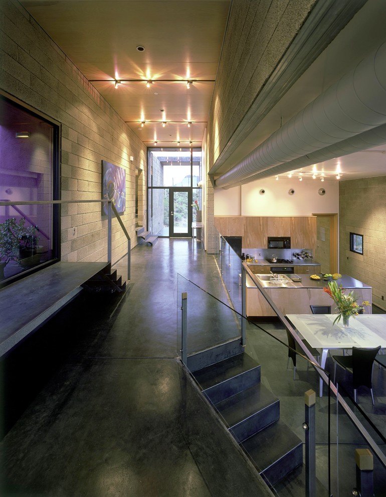 Свежая идея для дизайна: коридор в стиле модернизм с бетонным полом - отличное фото интерьера