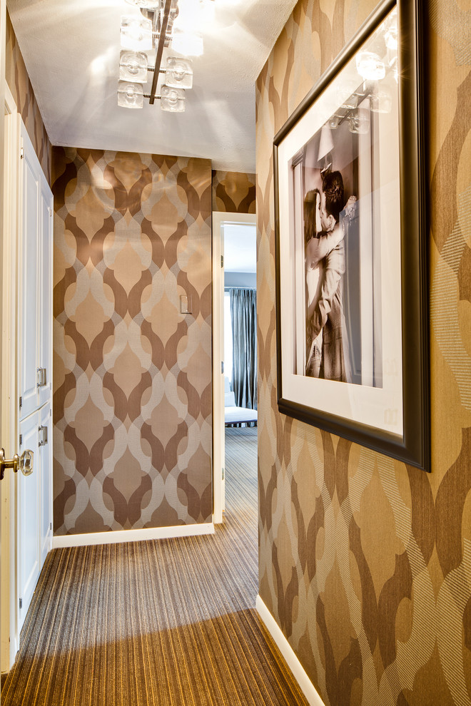 Inspiration for an eclectic carpeted hallway remodel in Minneapolis