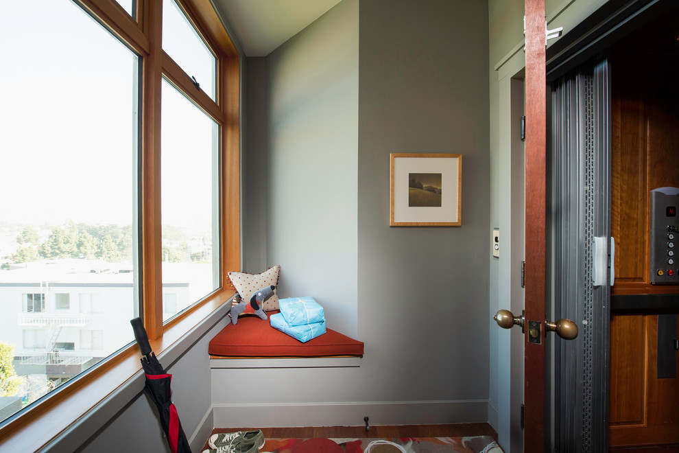 Example of a trendy hallway design in San Francisco with gray walls