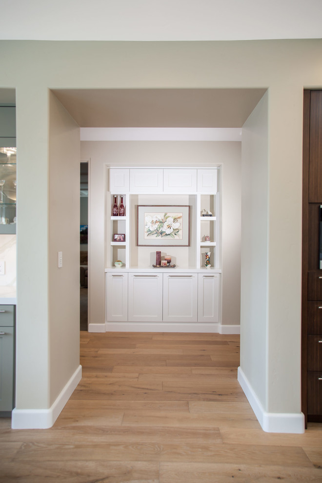 Hallway with White Shaker and Shelves Modern Hall San