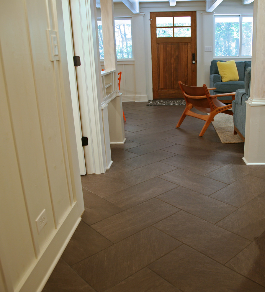 herringbone large tiles Farmhouse Hall Milwaukee by Interior