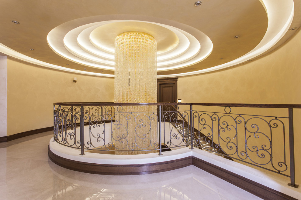 Hallway - large traditional marble floor and beige floor hallway idea in Dallas with beige walls