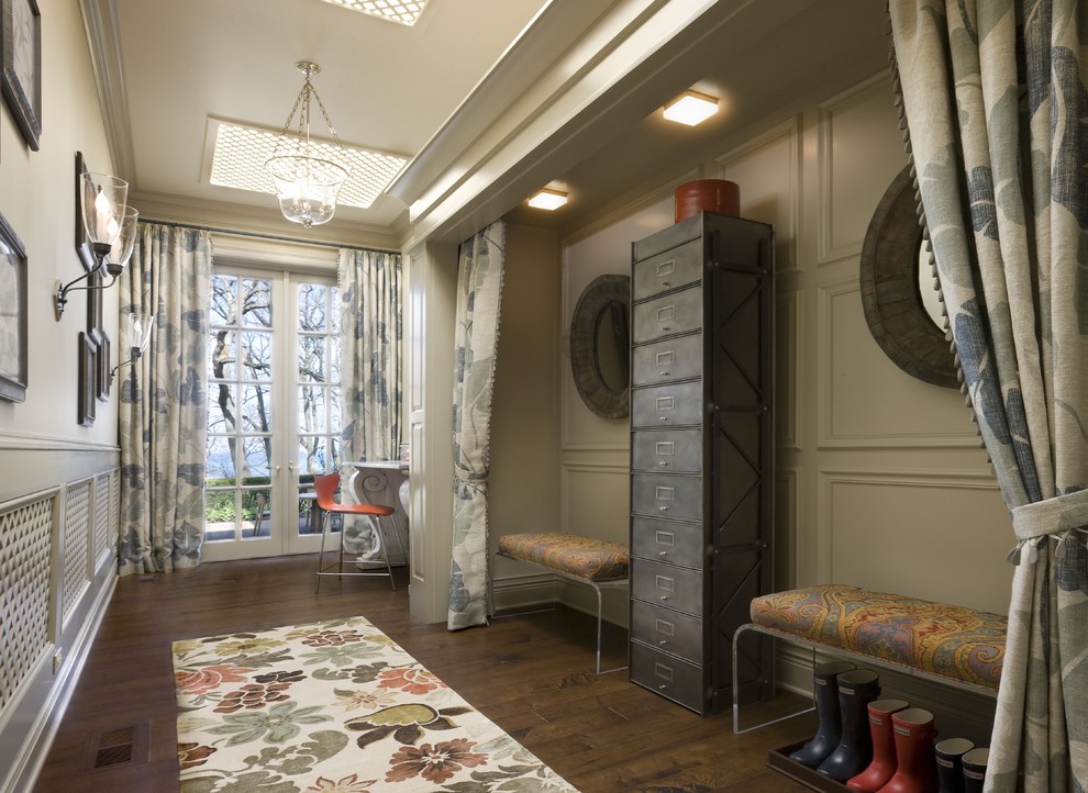 Inspiration for a large eclectic dark wood floor hallway remodel in Chicago
