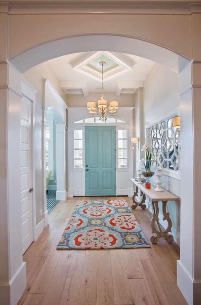 Hallway - transitional light wood floor and beige floor hallway idea in Salt Lake City with beige walls