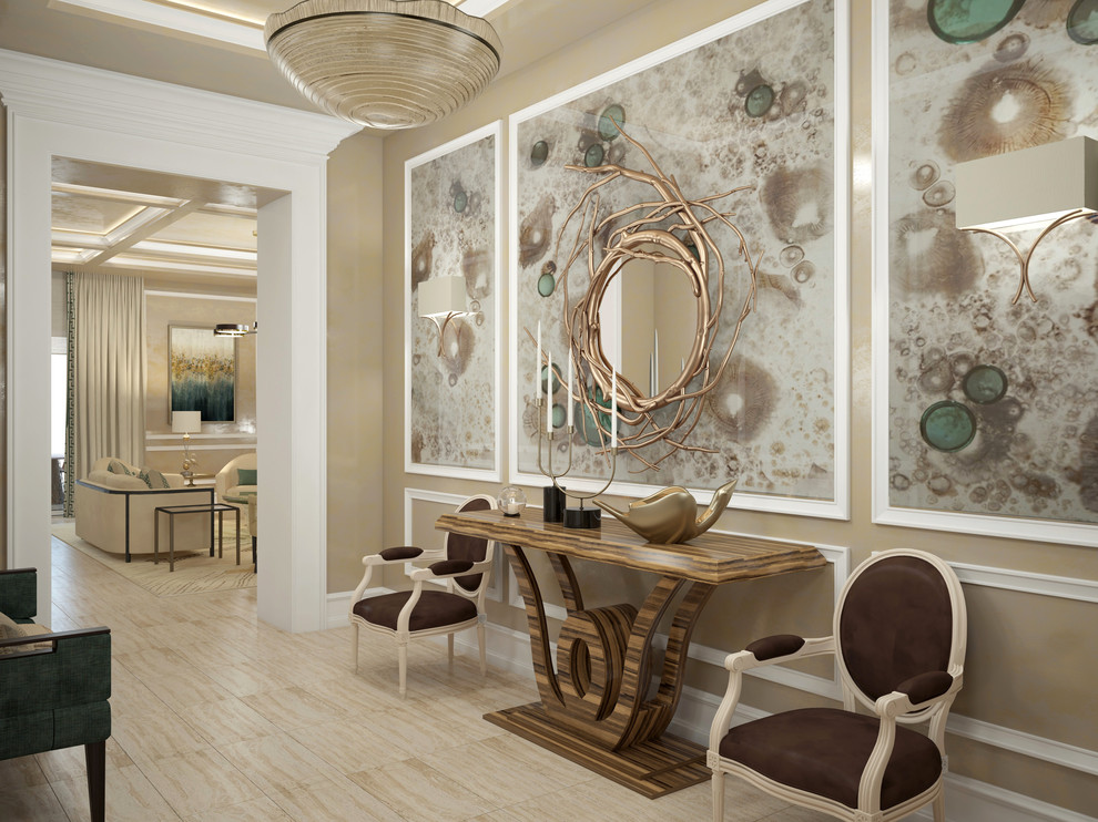 Example of a mid-sized trendy hallway design in Miami with beige walls