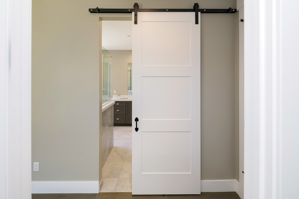Masonite modern barn door Modern Hallway & Landing Los Angeles