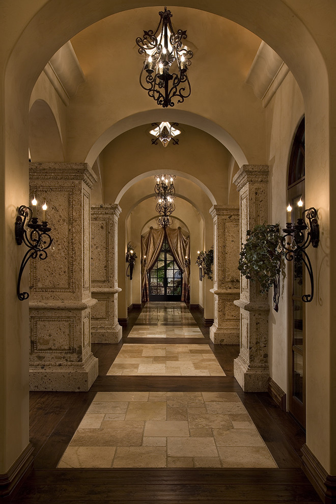 Hallway - mediterranean multicolored floor hallway idea in Other