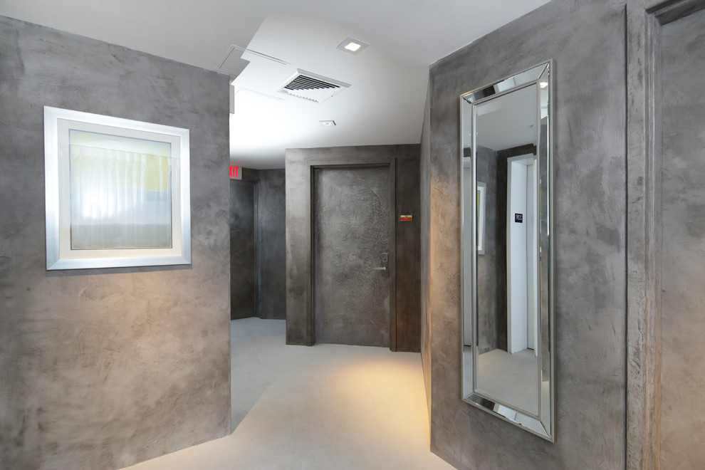 Foto de recibidores y pasillos minimalistas con paredes grises