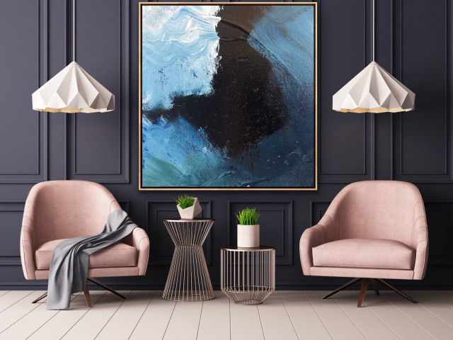 Navy blue white color Large Modern Wall Art on Contemporary Rooms Preethi Arts Houzz