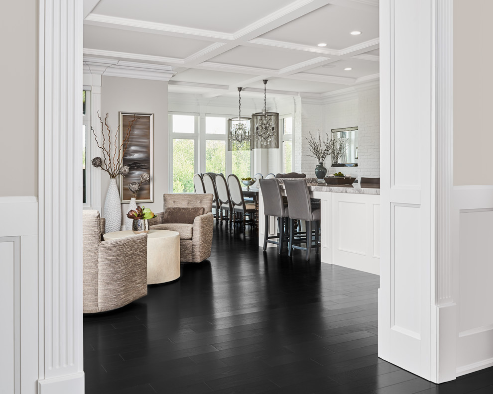Design ideas for a medium sized classic dining room in Edmonton with grey walls and painted wood flooring.